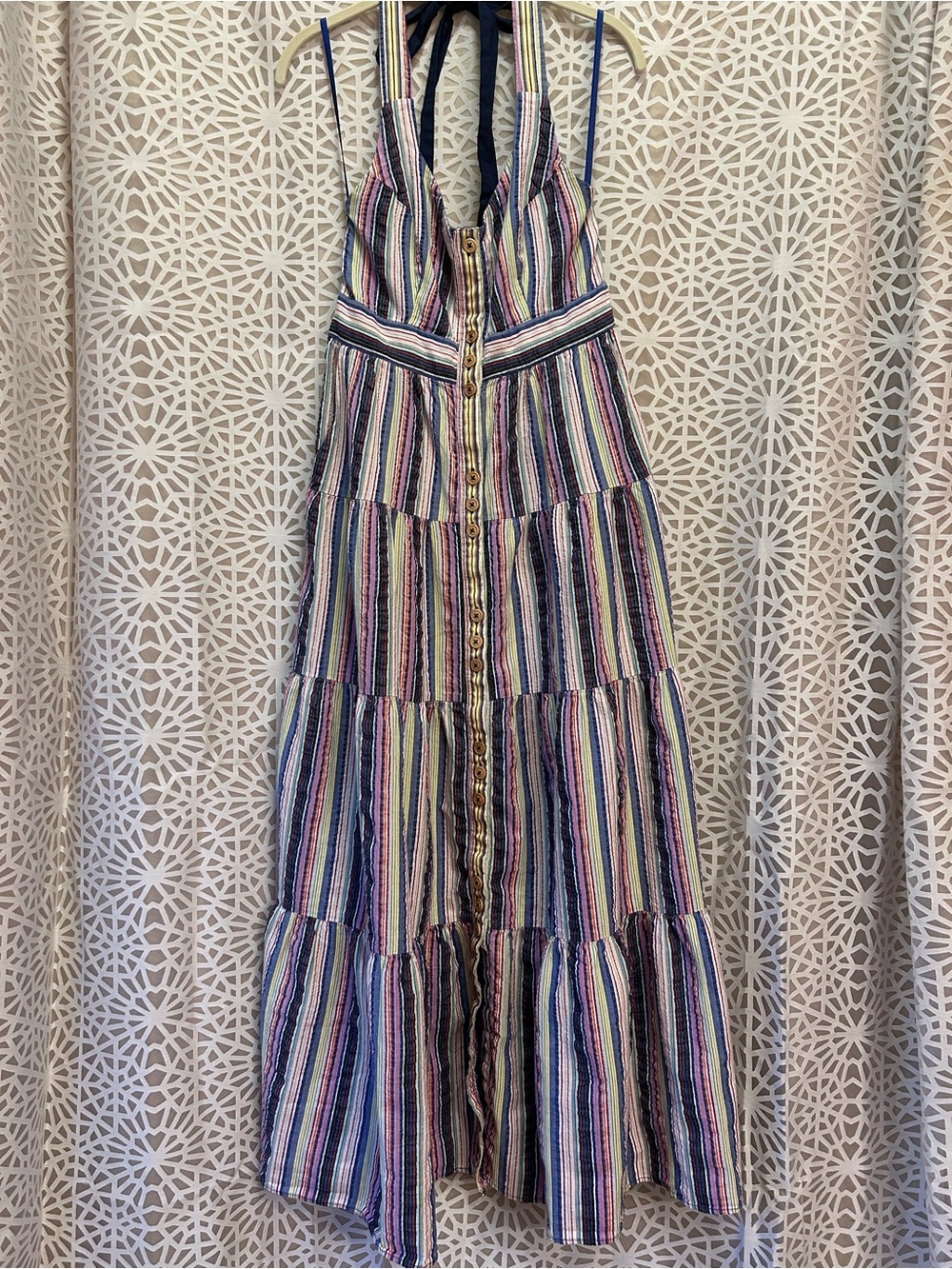 Anthropologie Maeve Multistripe Halter Maxi Dress Size 8